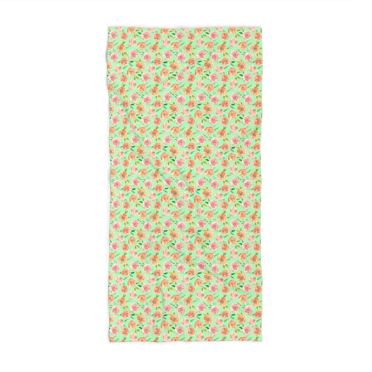 Peach Peony in Lime Green | Beach Towel - Beach Towel - Piccolo Fiore Prints