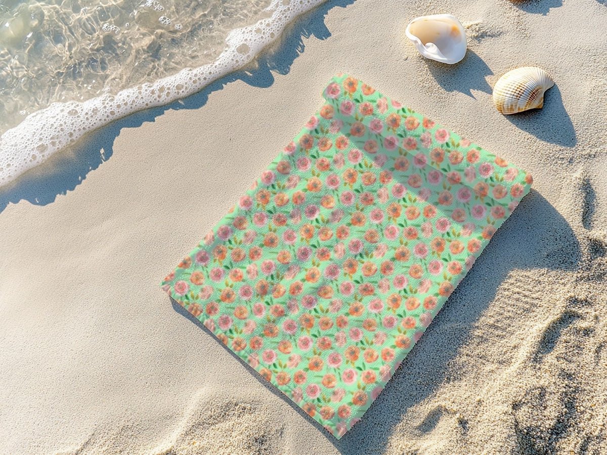 Peach Peony in Lime Green | Beach Towel - Beach Towel - Piccolo Fiore Prints