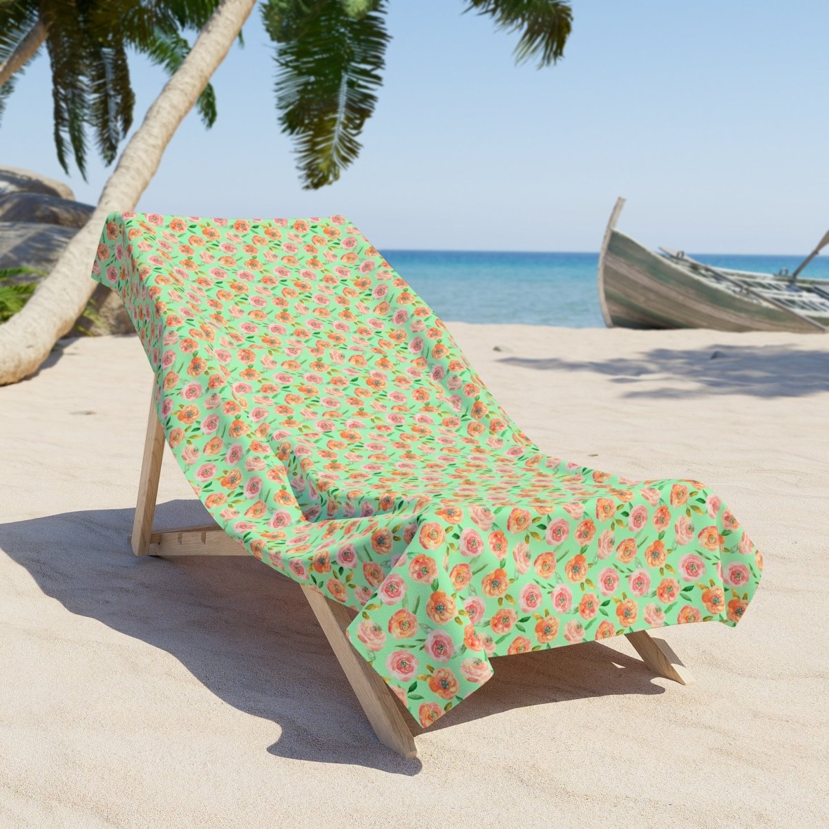 Peach Peony in Lime Green | Beach Towel - Beach Towel - Piccolo Fiore Prints