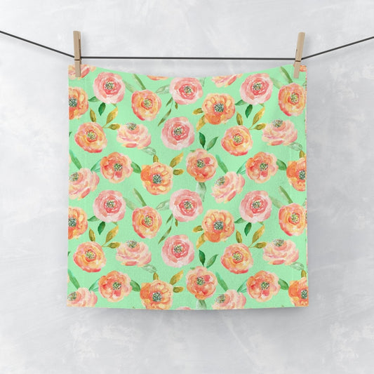 Peach Peony in Lime Green | Face Towel - Face Towel - Piccolo Fiore Prints
