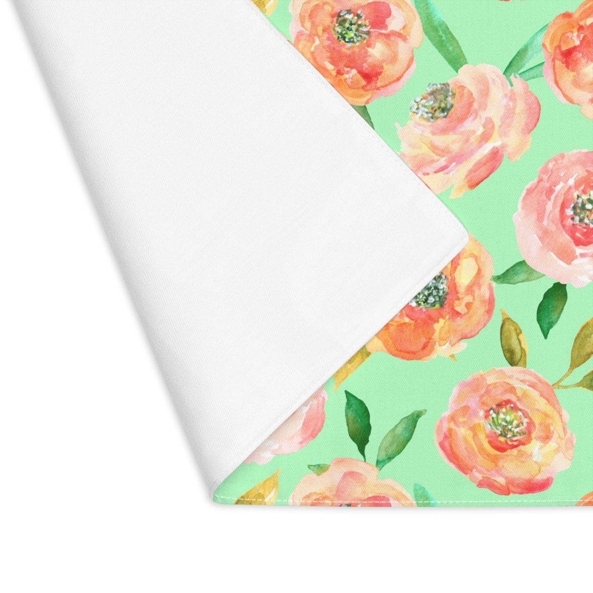 Peach Peony in Lime Green | Placemat - Cotton Twill Placemat - Piccolo Fiore Prints