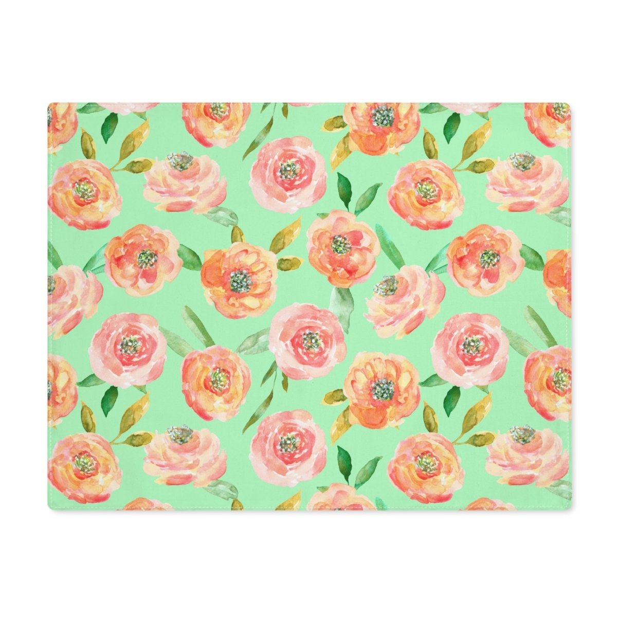Peach Peony in Lime Green | Placemat - Cotton Twill Placemat - Piccolo Fiore Prints