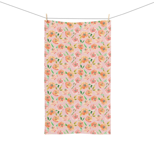 Peach Peony in Pinkish Peach | Hand Towel - Hand Towel - Piccolo Fiore Prints