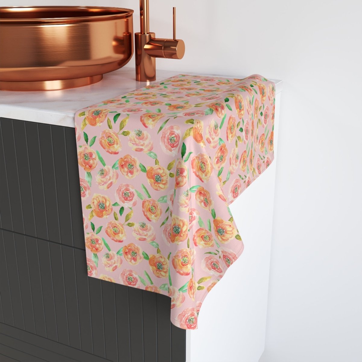 Peach Peony in Pinkish Peach | Hand Towel - Hand Towel - Piccolo Fiore Prints
