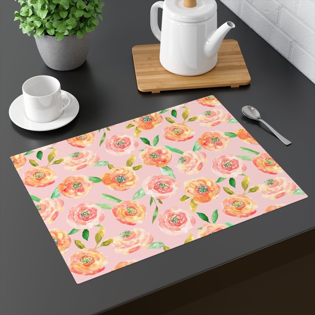 Peach Peony in Pinkish Peach | Placemat - Cotton Twill Placemat - Piccolo Fiore Prints