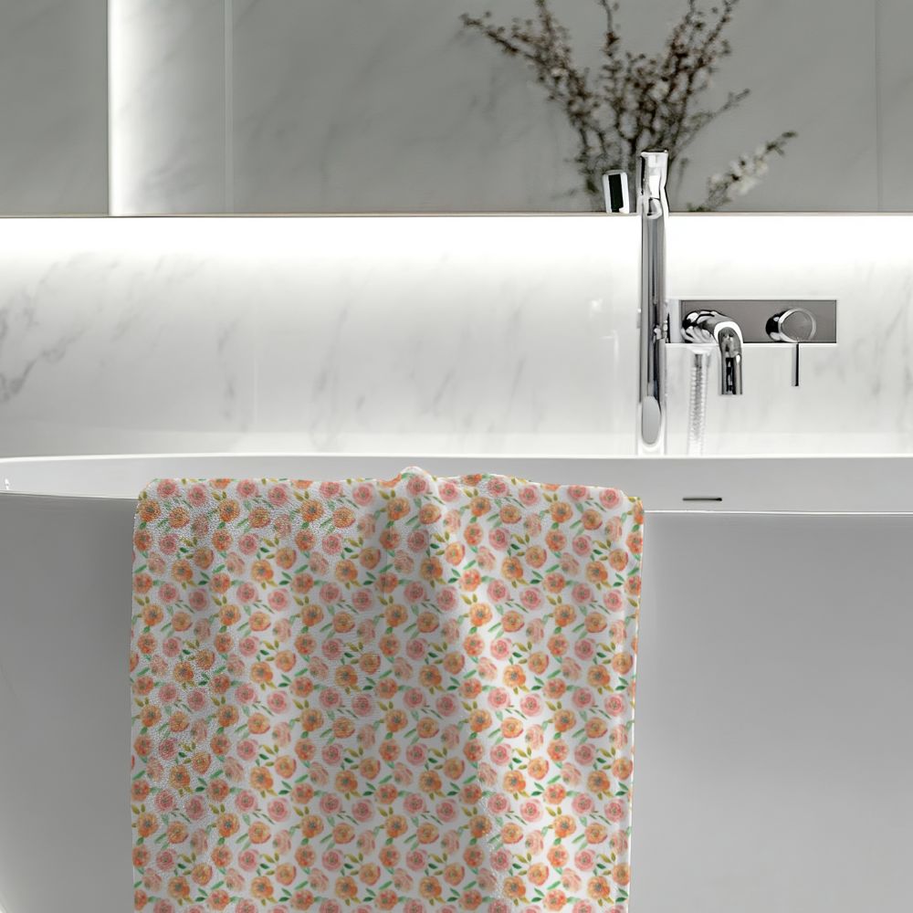 Peach Peony in White | Bath Towel - Bath Towel - Piccolo Fiore Prints
