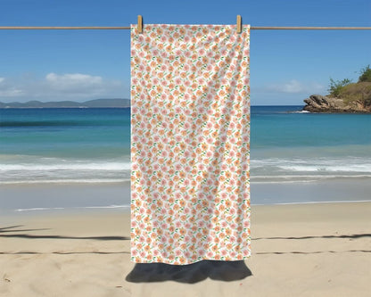 Peach Peony in White | Beach Towel - Beach Towel - Piccolo Fiore Prints