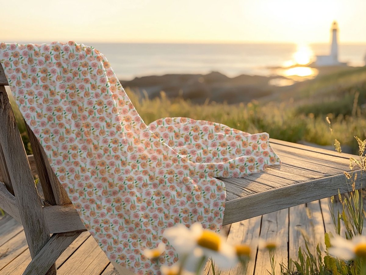 Peach Peony in White | Beach Towel - Beach Towel - Piccolo Fiore Prints