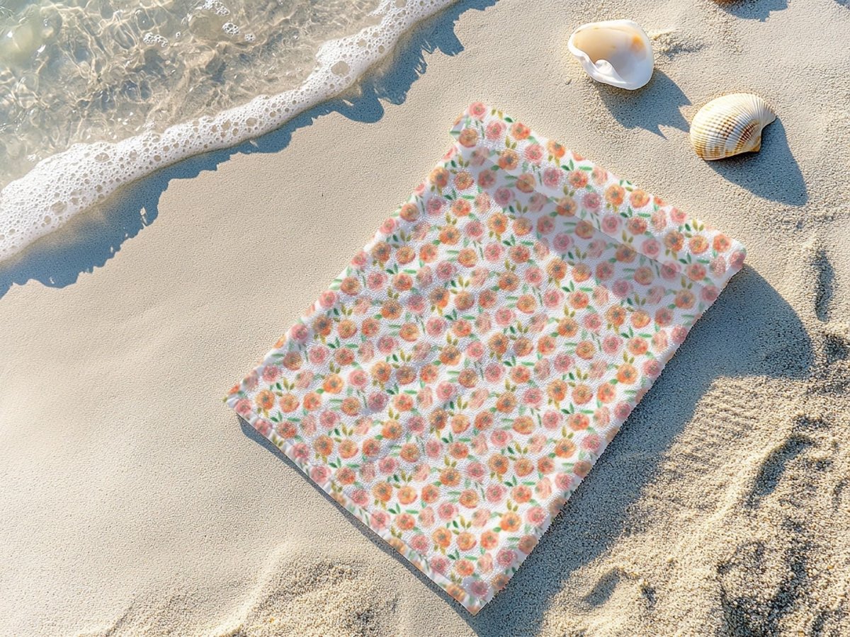 Peach Peony in White | Beach Towel - Beach Towel - Piccolo Fiore Prints