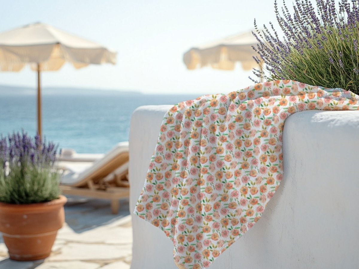 Peach Peony in White | Beach Towel - Beach Towel - Piccolo Fiore Prints