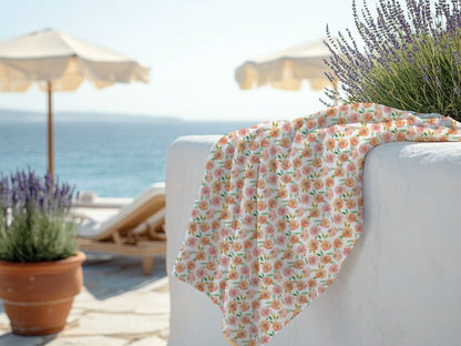 Peach Peony in White | Beach Towel - Beach Towel - Piccolo Fiore Prints