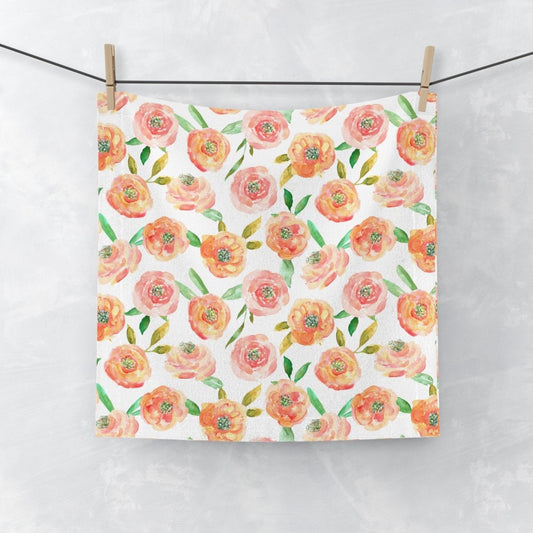 Peach Peony in White | Face Towel - Face Towel - Piccolo Fiore Prints