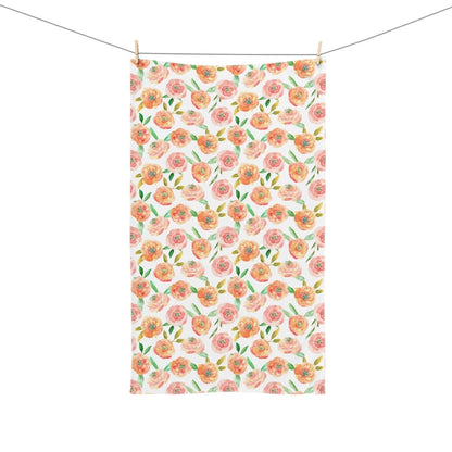Peach Peony in White | Hand Towel - Hand Towel - Piccolo Fiore Prints