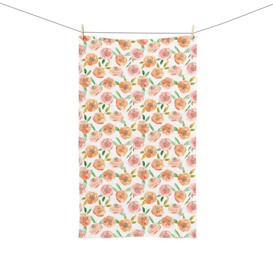 Peach Peony in White | Hand Towel - Hand Towel - Piccolo Fiore Prints