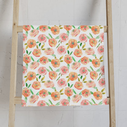Peach Peony in White | Hand Towel - Hand Towel - Piccolo Fiore Prints