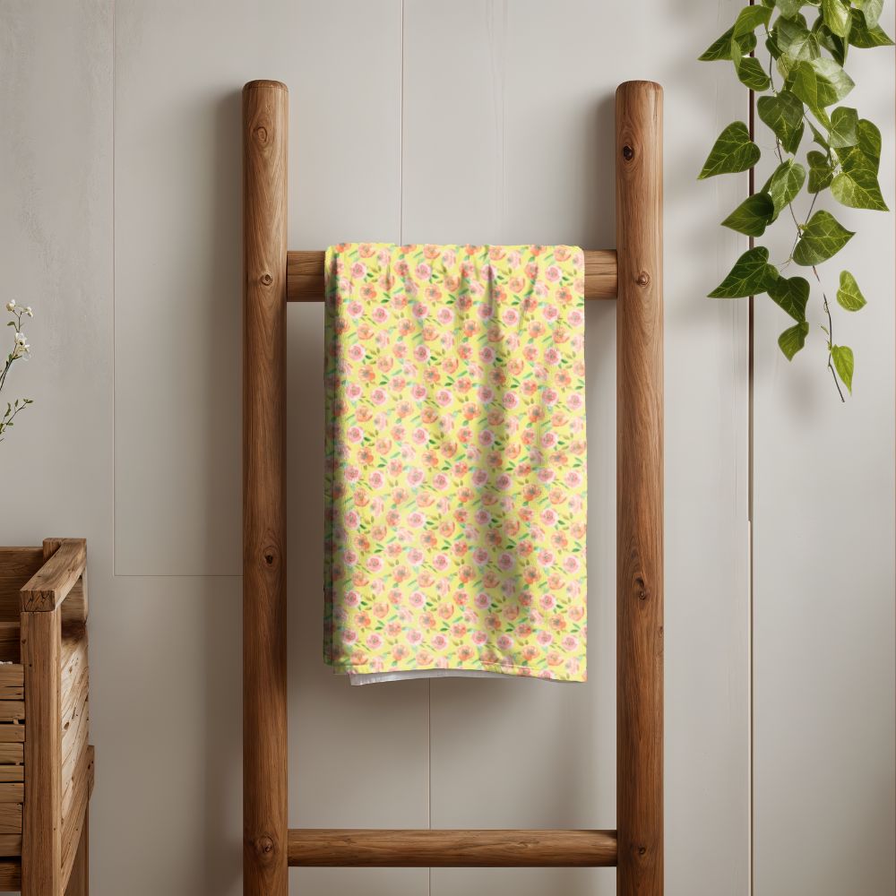 Peach Peony in Yellow | Bath Towel - Bath Towel - Piccolo Fiore Prints