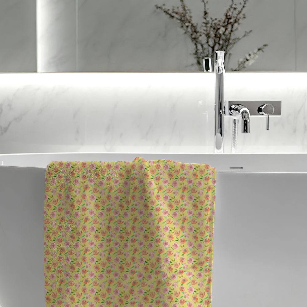 Peach Peony in Yellow | Bath Towel - Bath Towel - Piccolo Fiore Prints