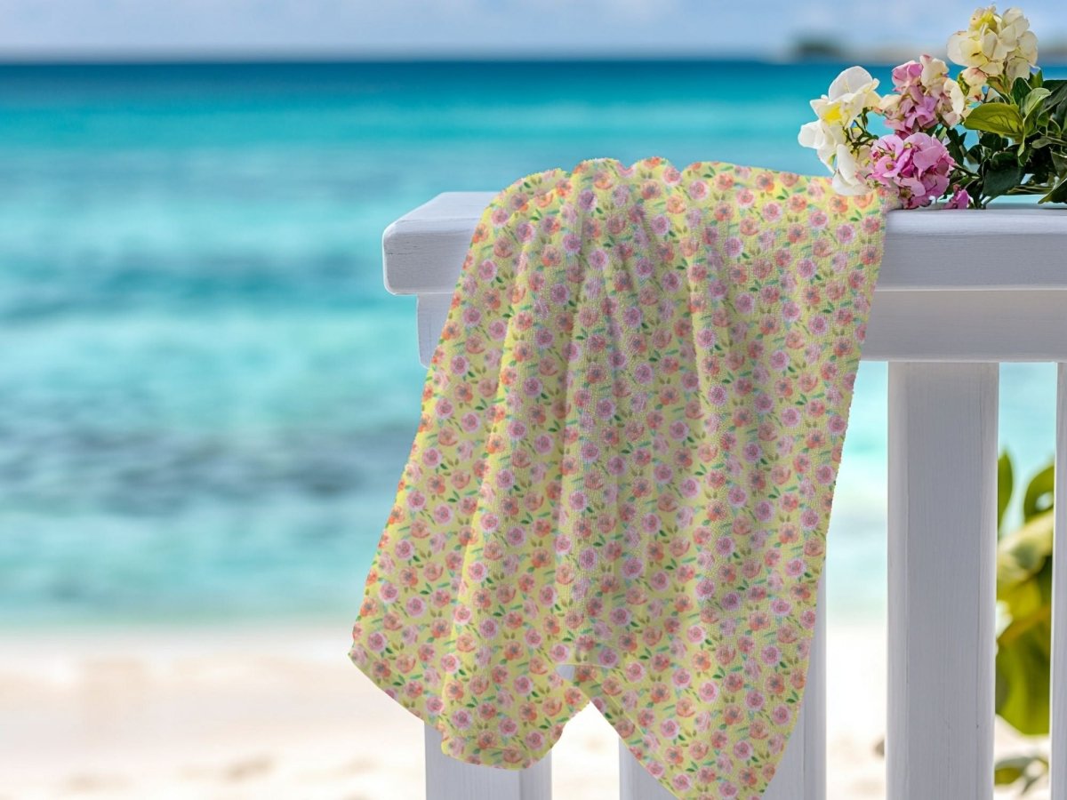 Peach Peony in Yellow | Beach Towel - Beach Towel - Piccolo Fiore Prints