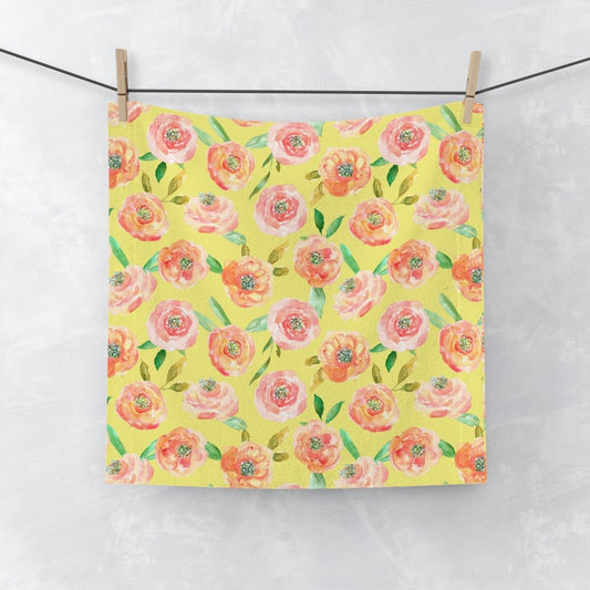 Peach Peony in Yellow | Face Towel - Face Towel - Piccolo Fiore Prints