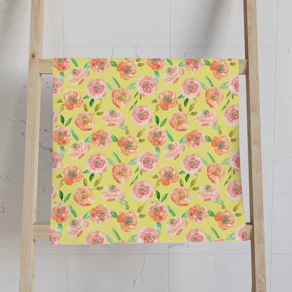 Peach Peony in Yellow | Hand Towel - Hand Towel - Piccolo Fiore Prints