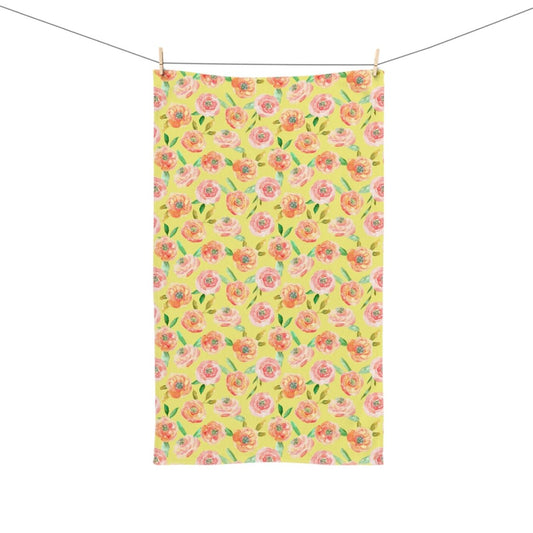 Peach Peony in Yellow | Hand Towel - Hand Towel - Piccolo Fiore Prints