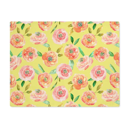 Peach Peony in Yellow | Placemat - Cotton Twill Placemat - Piccolo Fiore Prints