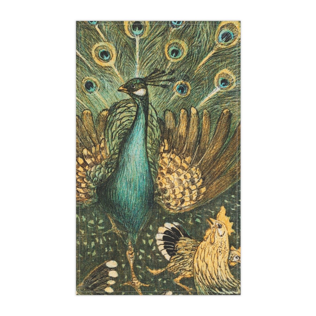 Peacock and Chickens | Tea Towel - Tea Towel - Piccolo Fiore Prints