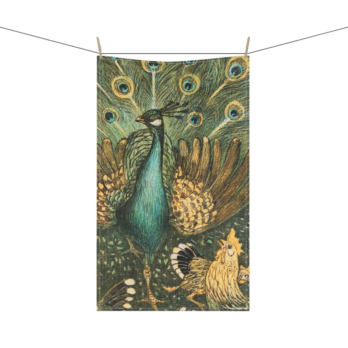 Peacock and Chickens | Tea Towel - Tea Towel - Piccolo Fiore Prints