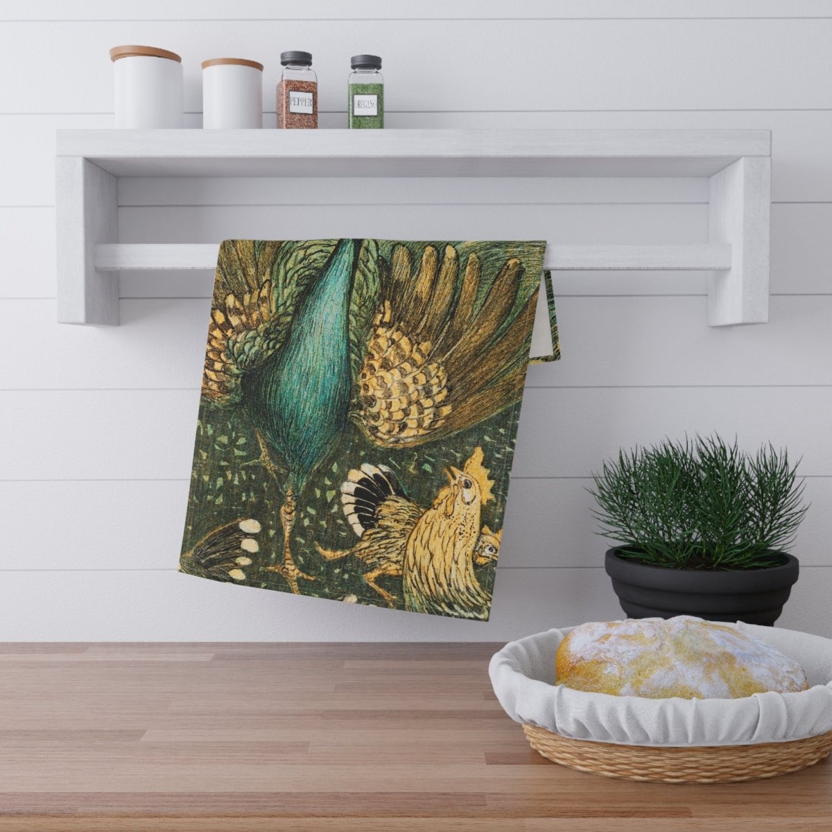 Peacock and Chickens | Tea Towel - Tea Towel - Piccolo Fiore Prints