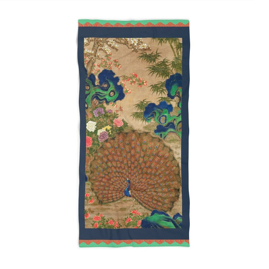 Peacock and Roses | Beach Towel - Beach Towel - Piccolo Fiore Prints