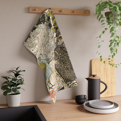 Peacock and Two Owls | Tea Towel - Tea Towel - Piccolo Fiore Prints