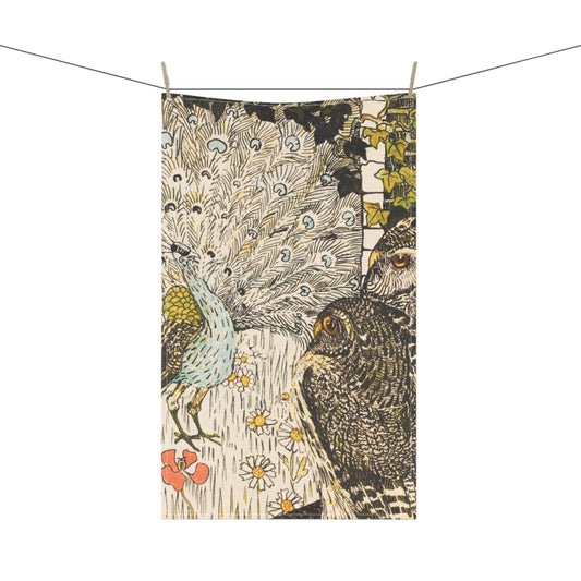 Peacock and Two Owls | Tea Towel - Tea Towel - Piccolo Fiore Prints