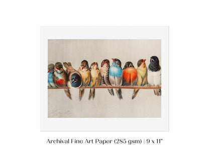 Perch of Small Birds | P30.1 - Single Art Prints - Piccolo Fiore Prints