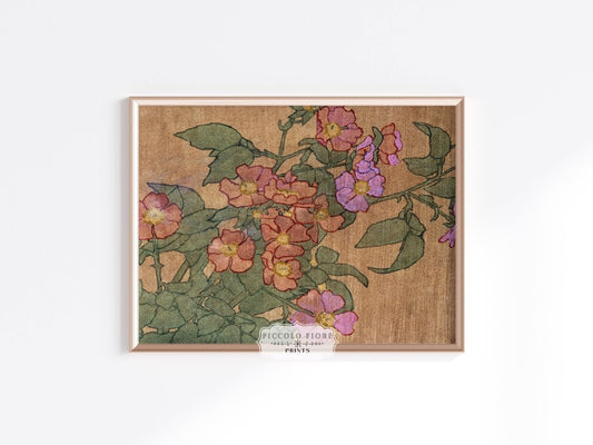 Pink Roses on Terracotta Ground | P179 - Single Art Prints - Piccolo Fiore Prints
