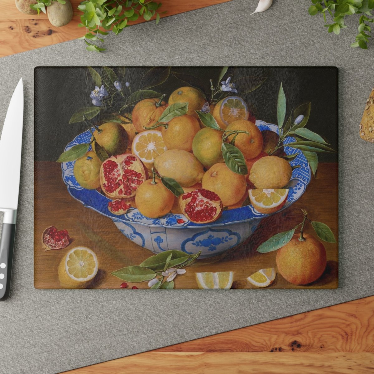 Pomegranates and Lemons | Glass Chopping Board - Glass Chopping Board - Piccolo Fiore Prints