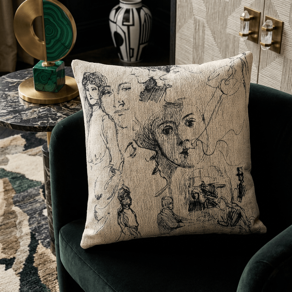 Portrait Sketches | Woven Throw Pillow - Woven Throw Pillow - Piccolo Fiore Prints