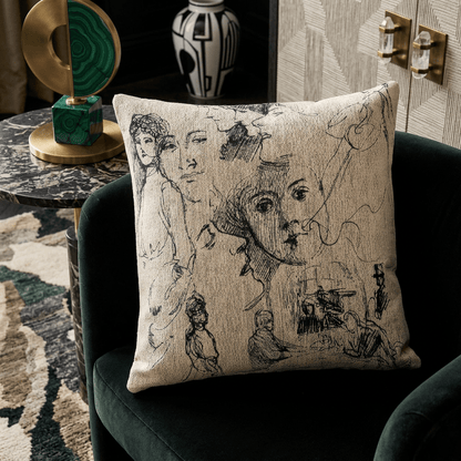 Portrait Sketches | Woven Throw Pillow - Woven Throw Pillow - Piccolo Fiore Prints