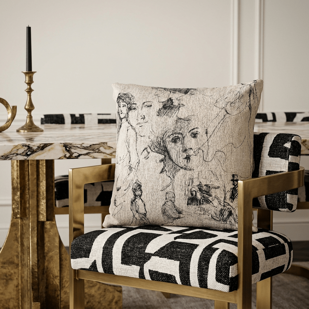 Portrait Sketches | Woven Throw Pillow - Woven Throw Pillow - Piccolo Fiore Prints