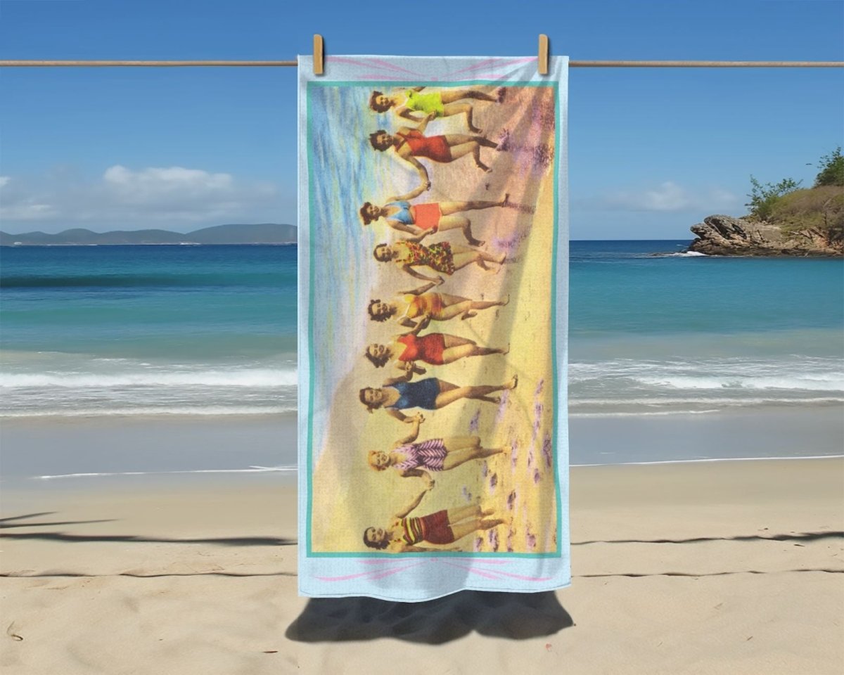 Retro Running Ladies at the Beach | Beach Towel - Beach Towel - Piccolo Fiore Prints