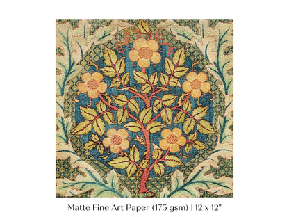 Rose Wreath | Textile Art Print | William Morris | P326 - Single Square Art Prints - Piccolo Fiore Prints