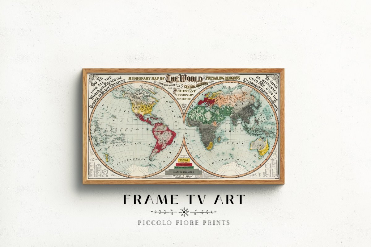 Samsung Frame TV Art | Missionary Map of the World | TV25 - Frame TV Art - Piccolo Fiore Prints