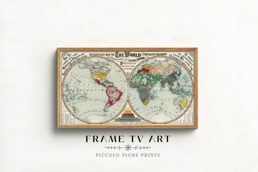 Samsung Frame TV Art | Missionary Map of the World | TV25 - Frame TV Art - Piccolo Fiore Prints