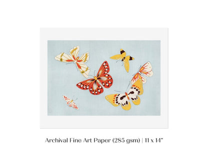 Six Yellow & Red Butterflies | Vintage Japanese Art | P256 - Single Art Prints - Piccolo Fiore Prints