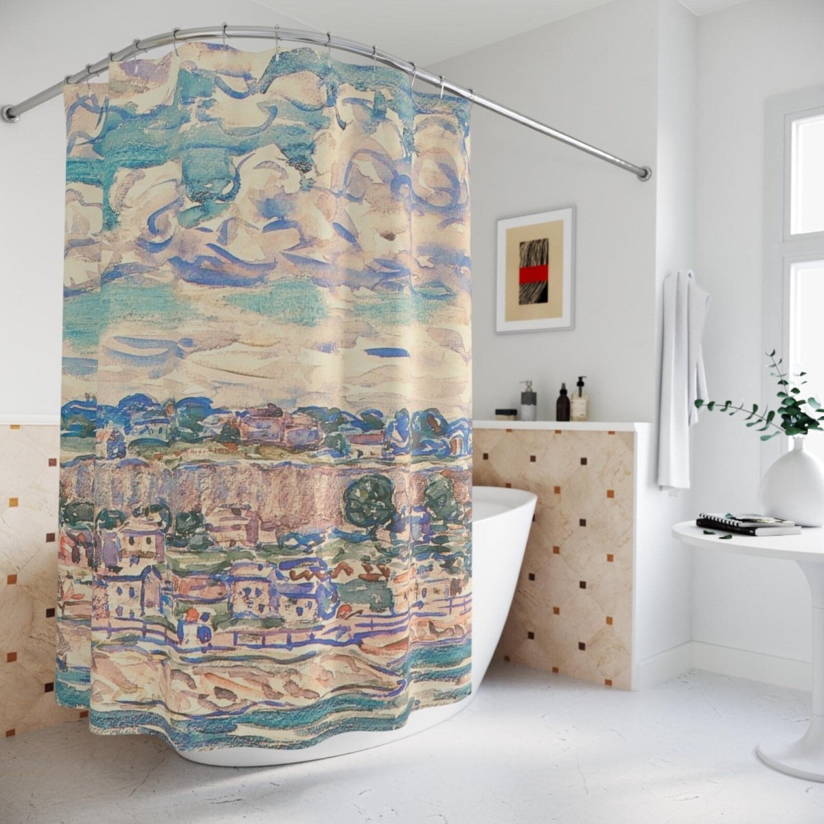 St Malo Coastal Watercolour Shower Curtain - Shower Curtain - Piccolo Fiore Prints
