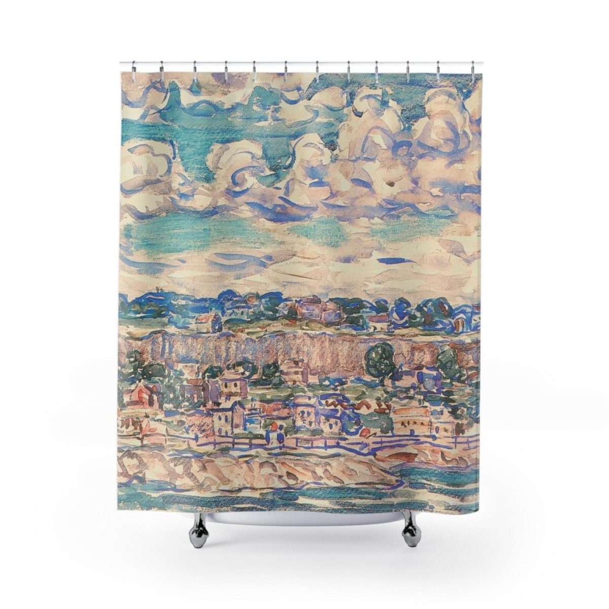 St Malo Coastal Watercolour Shower Curtain - Shower Curtain - Piccolo Fiore Prints