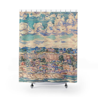 St Malo Coastal Watercolour Shower Curtain - Shower Curtain - Piccolo Fiore Prints