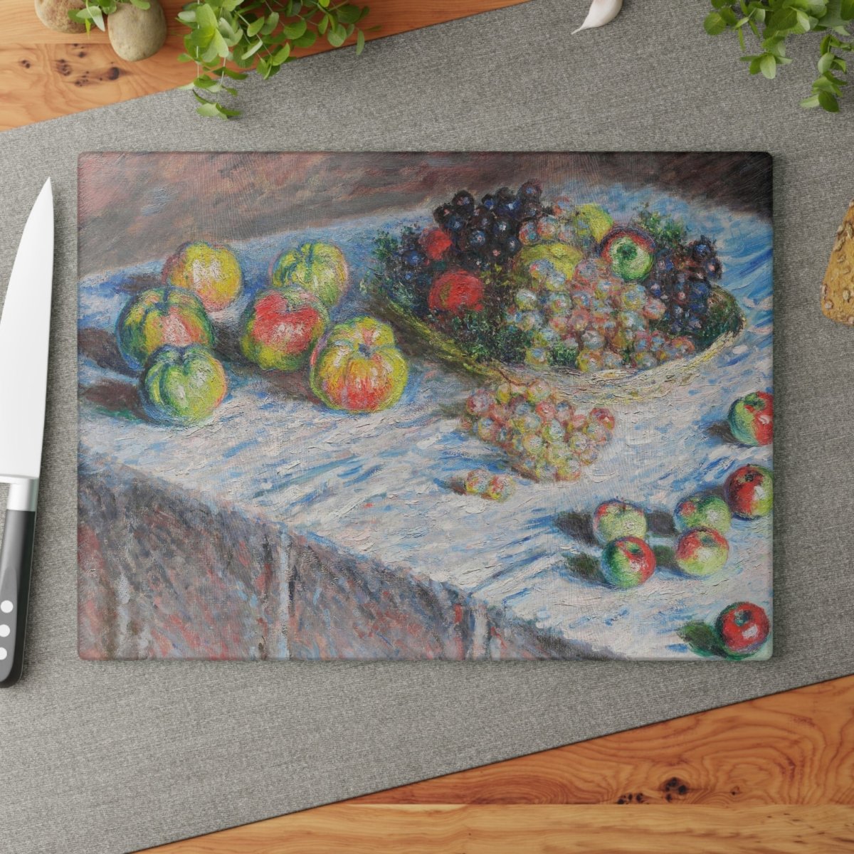 Still Life with Apples and Grapes | Glass Chopping Board - Glass Chopping Board - Piccolo Fiore Prints