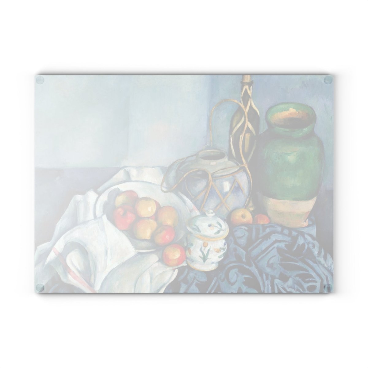 Still Life With Apples in Blue | Glass Chopping Board - Glass Chopping Board - Piccolo Fiore Prints