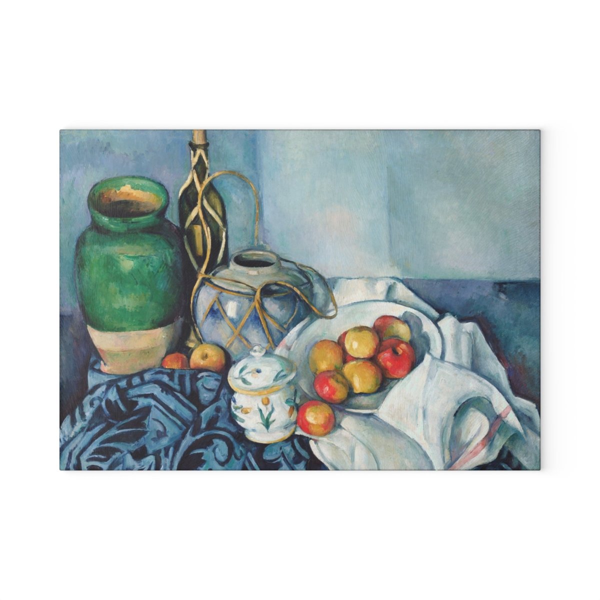Still Life With Apples in Blue | Glass Chopping Board - Glass Chopping Board - Piccolo Fiore Prints
