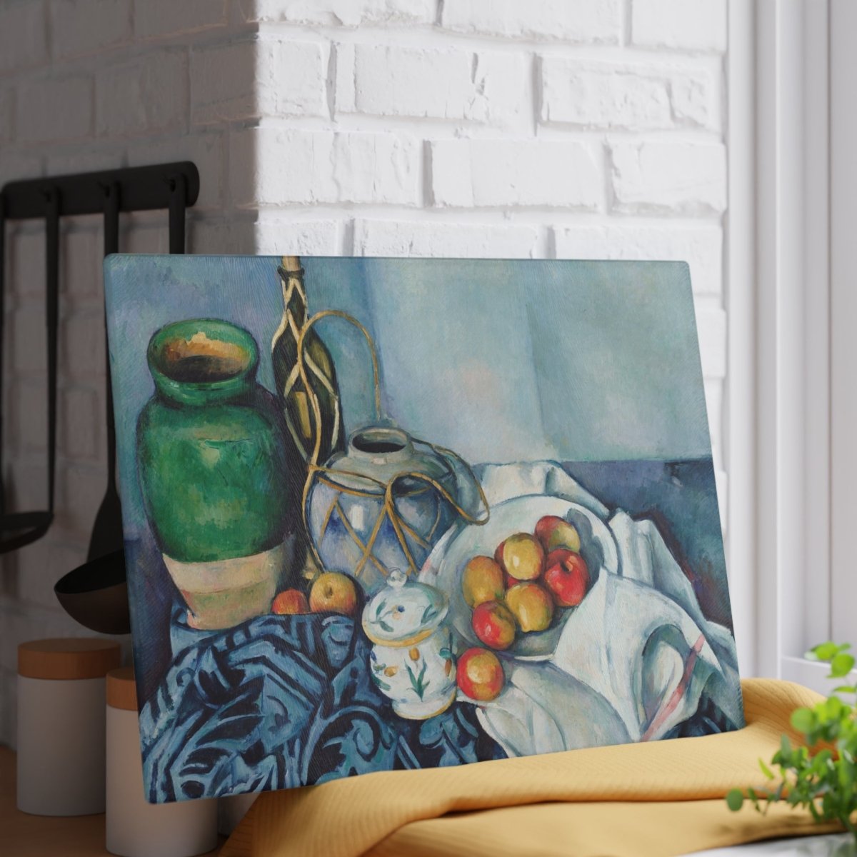 Still Life With Apples in Blue | Glass Chopping Board - Glass Chopping Board - Piccolo Fiore Prints